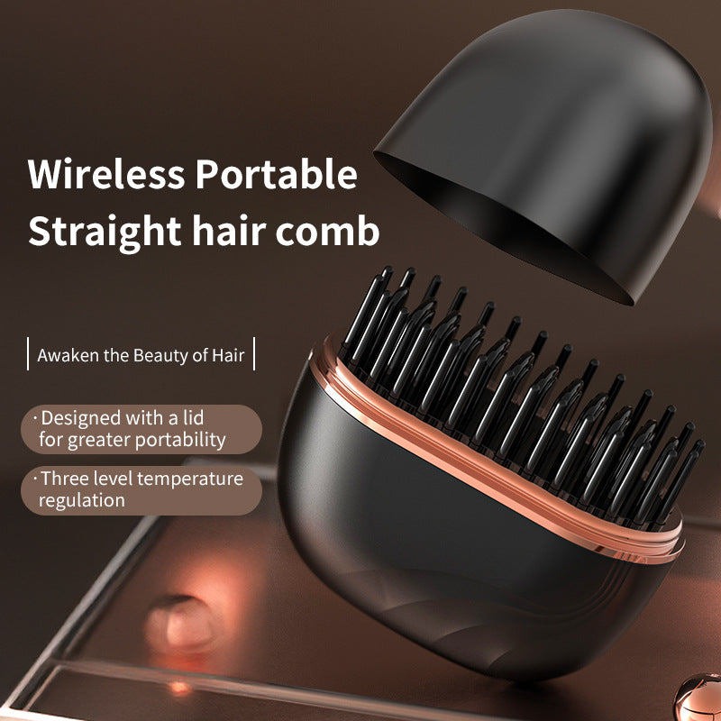 Mini wireless portable hair straightening comb